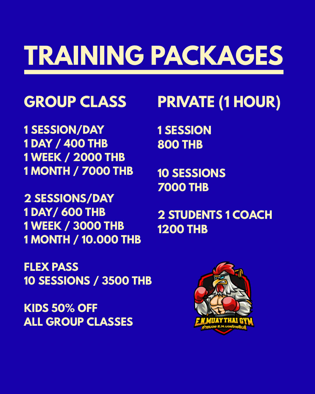 E.N. Muaythai Gym prices